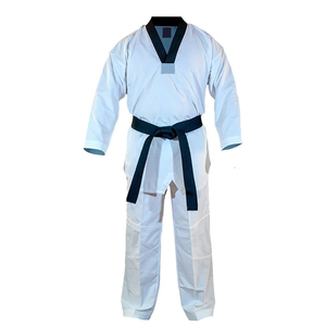 Make Your Own Wholesale Rate Customized Made New Trendy Premium Quality V-Neck Black Color <b>Belts</b> White Taekwondo Uniform - Product Image 1