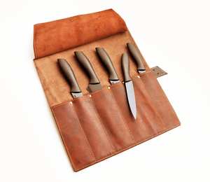 Bolsa Portacuchillos de Cuero Genuino al por Mayor OEM/ODM, Estuche de Almacenamiento con 4 Ranuras, Bolsa Profesional para Herramientas de Cocina, Resistente al Agua - Product Image 5