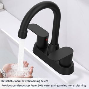 Matte Black 2-Handle 360-Degree High Arc Swivel Spout Bathroom Faucet 4 Inch RV Bathroom Sink Vanity Faucet with Centerset - Product Image 5