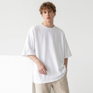 Men's Oversized <b>White</b> Cotton Short Sleeve <b>T</b>-<b>Shirt</b> O-Neck Casual Solid Breathable 220g Jersey Knitted Fit Bangladesh Manufacture - Product Image 5