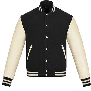 Chaqueta Varsity Verde y Blanca para Hombre, con Mangas de Cuero, Corte Regular, Color Sólido, Cuello Alto, Cierre de Botones, para Otoño - Product Image 6