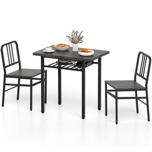 Set da pranzo in 3 pezzi grigio e nero con design salvaspazio con sedie pieghevoli sotto il tavolo - Product Image 1