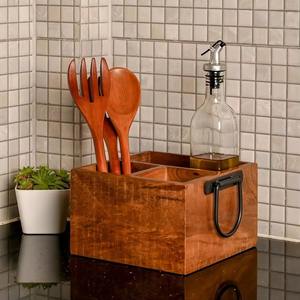Organisateur d'ustensiles en bois minimaliste, idéal pour les événements, mariages, fêtes et la mise en place de tables de buffet – Caddy de table polyvalent et élégant - Product Image 2