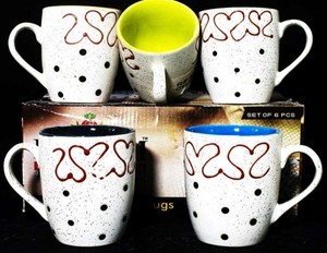 Ensemble de tasses à lait en céramique classiques à motif de pois tourbillonnants, Inde - Product Image 2