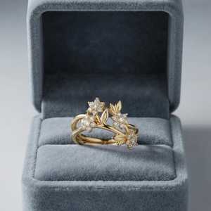 แหวนเพชรทรงกลมลายดอกไม้ ดีไซน์กิ่งดอกไม้ ทองคำขาว 14K เพชรเพาะเลี้ยง สำหรับขอแต่งงาน เครื่องประดับสุดพิเศษสำหรับคนรัก - Product Image 6