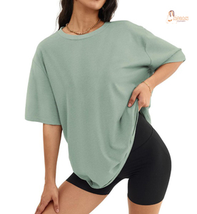 T-shirt décontracté pour femme, coupe ajustée, 100 % coton, mi-long, col rond, grande taille, manches courtes, anti-plis, séchage rapide, compressé - Product Image 1
