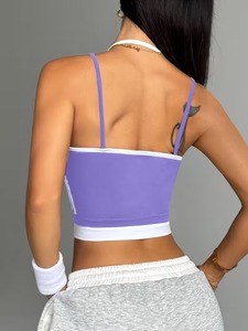 Women Scoop Neck High <b>Support</b> Sports Bra | Contrast Piping Gym <b>Crop</b> <b>Top</b> | Spandex/Nylon Crisscross Straps Longline OEM Service - Product Image 2