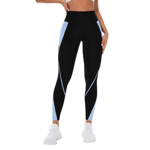 Leggings de yoga pour femmes, color block, en Spandex/Nylon tricoté, avec poche latérale, extensibles, pour entraînement, fitness, course à pied, gym, longueur cheville, actifs - Product Image 1