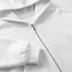 Sudadera con Capucha Corta Unisex Blanca con Cierre, Corte Holgado, Algodón French Terry, Informal, Otoñal - Product Image 4