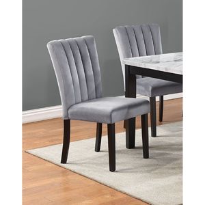 2 chaises de salle à manger décontractées en bois gris et noir, rembourrées en velours capitonné avec dossier cannelé - Product Image 6