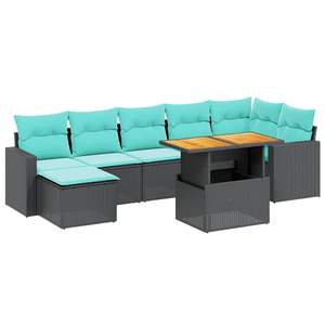 ชุดโซฟาสวนหวายโพลีสีดำ 8 ชิ้นพร้อมเบาะรองนั่ง - Product Image 2