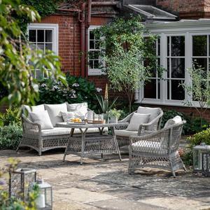 Light Gray PE Wicker <b>Garden</b> Sofa Set Outdoor Patio Conversation Furniture Aluminum <b>Frame</b> with Cushions Table - Product Image 5