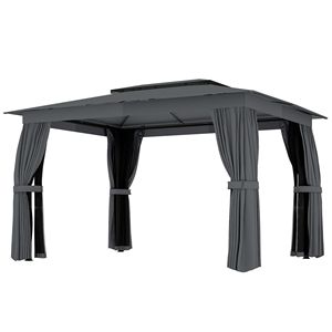 10FT X 12FT Waterproof Outdoor Patio Gazebo Dark Gray Soft Top Canopy Shelter with Steel Frame <b>Hooks</b> and <b>Curtains</b> Netting - Product Image 1