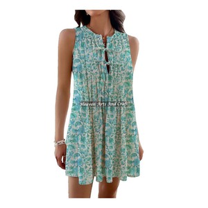 Vestido Boho para Mujer, Estampado en Bloques, Algodón, Diseño Gitano Hecho a Mano, Transpirable, Túnica de Algodón con Estampado en Bloques, Ropa de India y Pakistán - Product Image 4