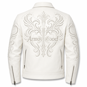 FURAT LEATHERS OEM Nylon/Cotton Leather <b>Jacket</b> Custom <b>Punk</b> Skull Embroidery Red Studs Breathable Fabric Stand Collar Zipper Men - Product Image 4