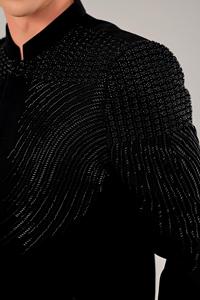 Luxury Midnight Black Jodhpuri Suit for Men Hand Embroidered Glass <b>Bead</b> Sunbeam Design Ethnic Bandhgala Jacket Wedding Outfit - Product Image 3