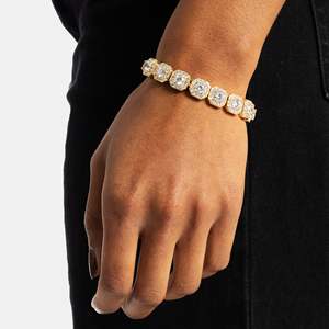 กำไลข้อมือเพชรชุบทองคำ 18K สุดหรูสำหรับผู้หญิง ทรงกลมเจียระไนแบบเหลี่ยม ประดับแบบกรอบทรงเรขาคณิต เหมาะสำหรับงานแต่งงาน - Product Image 2