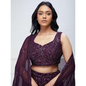 Excellent Lehenga Choli semi-cousu en Georgette à paillettes violettes 2500g pour réception par Zeel Clothing - Product Image 4