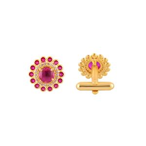 Mancuernillas de Lujo Chapadas en Oro con Cristal Rosa para Hombre, Piedra Redonda, Accesorios Formales para Camisa, Regalo de Boda o Negocios, Mancuernillas de Diseño - Product Image 3