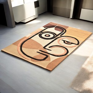 Tapis moderne en laine tufté à la main, motif abstrait visage, grand format, design artistique cubiste - Product Image 3