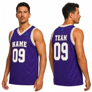 Camiseta de Baloncesto Personalizada para Hombre, Color Morado, Cuello en V, Sin Mangas, Impresión Sublimada, Equipo 09, Malla Transpirable, Corte Regular, 100% Poliéster - Product Image 1