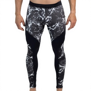 Leggings de compression taille haute pour hommes, longueur intégrale, imprimé marbré, extensibles dans les quatre sens, en Spandex et Nylon, pour le yoga - Product Image 1