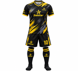 Maillot de football Salstar noir et jaune à imprimé géométrique, manches courtes, col rond, pour homme adulte, toutes saisons, sublimé, anti-humidité - Product Image 1