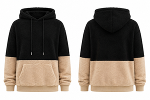 Sweat-shirt à capuche en polaire pour homme, noir et beige, avec poche avant, coupe classique, vêtements décontractés pour l'hiver - Product Image 2