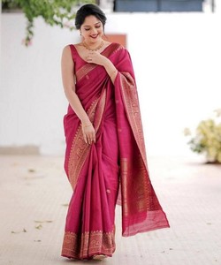 Export Quality Designer Women <b>Wedding</b> Festival Traditional <b>Modest</b> Ethnic Silk pink Floor-Length Quick Dry All Seasons Saree - Product Image 1