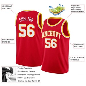 Camiseta de Baloncesto Personalizada en Rojo, Blanco y Dorado, con Nombre y Número del Equipo, sin Mangas, de Malla, Uniforme de Poliéster/Algodón - Product Image 2