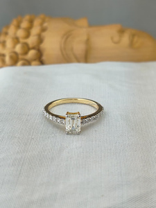 Emerald Cut Diamond Ring with Side <b>Stones</b> in Yellow Gold Luxury Bridal Engagement Ring Elegant Wedding Anniversary Gift for Her - Product Image 2