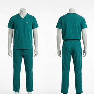 Ensemble de blouses médicales imprimées pour hommes en poly-rayonne et élasthanne 180 GSM de qualité supérieure, couleur turquoise, col en V, avec logo personnalisé et impression par sublimation sur toute la surface - Product Image 1