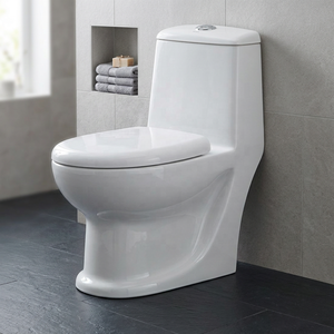Inodoro de cerámica de una pieza con descarga por arrastre y sifón en S, modelo Luxury Square Bowl, para decoración de baños de hoteles modernos. - Product Image 6