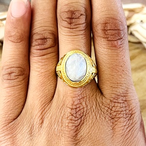 Anillo Boho de Piedra Lunar de Alta Calidad, Joyería Boho de Latón para Mujer, Chapado en Oro de 18k, Anillo Tribal Vintage para Venta al por Mayor/OEM/ODM - Product Image 5