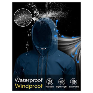 Mens <b>Packable</b> Rain <b>Jacket</b> Lightweight Waterproof Raincoat with Hood Outdoor Rain Gear for Travel Hiking Cycling Breathable - Product Image 5