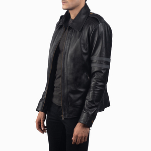 Mens Black Genuine Leather Coated <b>Biker</b> <b>Jacket</b> Classic Motorcycle Style Slim Fit Breathable Eco-Friendly Front Waterproof - Product Image 4