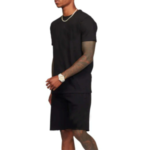 Ensemble chemise et short noirs à manches courtes pour hommes, tenue décontractée d'été en deux pièces, vêtements de loisirs assortis, tendance pour tous les jours - Product Image 3