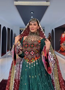 Emerald Green Afghan Kuchi <b>Dress</b> Pashtun Bridal Frock Coin Work Traditional Long Sleeve Knee-Length Eco-Friendly Casual - Product Image 6