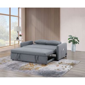 Canapé-lit convertible Radella 69"W en lin gris avec ports USB, prises de courant, poches et oreillers capitonnés – Confort optimal - Product Image 4