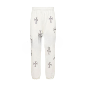Men's <b>White</b> Hooded Tracksuit Full Length Cross Print 100% Cotton Streetwear Loose Fit Autumn Casual <b>Joggers</b> With Side Pockets - Product Image 4