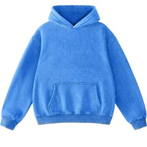 Sudadera con Capucha Azul Unisex, Corte Holgado, Manga Regular, Color Sólido, Algodón French Terry, Ropa Casual de Otoño - Product Image 1