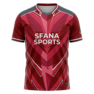 SFANA SPORTS Men's <b>Red</b> Geometric Soccer Jersey Short Sleeve V-Neck Moisture Wicking Polyester Athletic Fit - Product Image 1