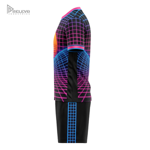 Conjunto de Uniforme de Fútbol Sublimado Personalizado, Estilo Synthwave Retrowave, Camiseta y Pantalones Cortos de Fútbol para Hombre, Kit de Partido de Equipo Cyber Neon - Product Image 3