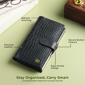 Cartera de Mano WRIZA para Mujer, de Cuero Genuino con Patrón de Cocodrilo, Protección RFID, 10 Ranuras para Tarjetas, 4 Compartimentos, Bolsillo para Monedas Abierto - Product Image 4