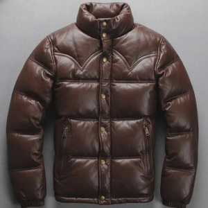 High performance genuine leather padded jacket crafted for winter comfort combining <b>thermal</b> insulation durability - Product Image 4