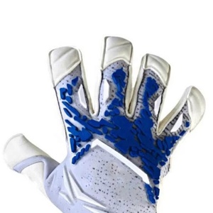 Gants de gardien de but de football en tricot blanc et bleu, design personnalisé, qualité supérieure, sangle élastique allemande de 4 mm, caoutchouc injecté à coupe négative - Product Image 5