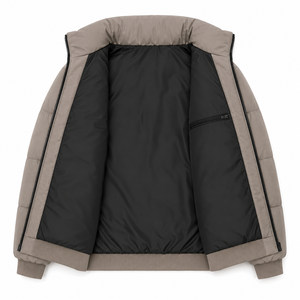 Blouson matelassé pour homme en gros avec patch PVC personnalisé, vêtement d'extérieur rembourré d'hiver, col montant, fermeture éclair intégrale, étiquettes tissées, fabricant OEM en gros - Product Image 5