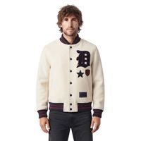Blousons Bomber Homme en Laine 100% Personnalisés avec Appliques en Chenille Crème, Patchwork Style Collège et Lettres de l'Université