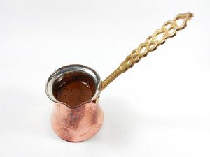 Handmade Brass Turkish Coffee <b>Pot</b> Cezve with Wooden Handle for Home Brewing - Product Image 5