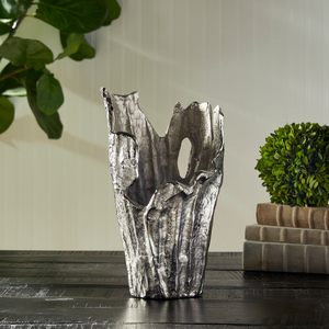 Florero de Metal Hecho a Mano de Diseño Industrial Contemporáneo, Acabado Plateado, Recipiente Decorativo de Sobremesa para Hogar u Oficina a Precios Bajos - Product Image 1